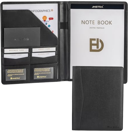 Jinstra Porte-documents professionnel en cuir PU pour CV, entretien, carnet de notes juridique avec 20 pages pour homme et femme