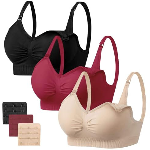 HBselect 3 Pcs Schwangerschafts Still BH Nahtloser Still-BH mit zusätzlichen BH-Verlängerungen Stillen und Schlaf Ohne Bügel für Damen