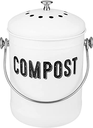 Senua Poubelle à compost d'intérieur en acier inoxydable pour comptoir de cuisine, seau à compost inodore pour déchets alimentaires de cuisine avec poignée de transport, 5 litres, facile à nettoyer