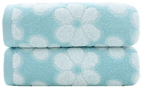 Pidada Hand Towels Set of 2 Floral Pattern 100% Cotton Soft Absorbent Decorative Towel for Bathroom (Blue)