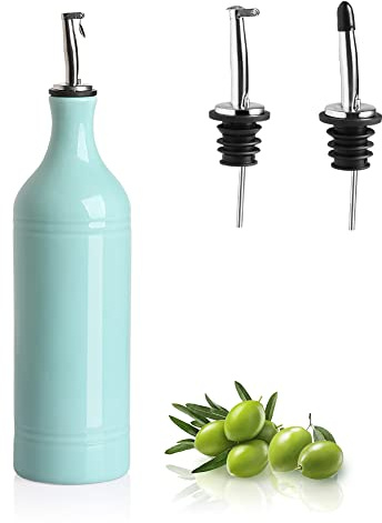 Sweejar Large Ceramic Olive Oil Dispenser Bottle, Opaque Oil Cruet Protects Oil to Reduce Oxidation, Suitable for Storage Oil, Vinegar, Soy Sauce & Other Liquids, Pack of 1, 24 Fl Oz (Turquoise)