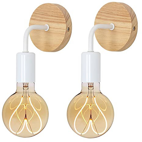 Tealight Aplique pared interior 2 Piezas, Lámpara de Pared Vintage de Madera Industrial, E27 Vintage Iluminación de Pared Para Dormitorio, Sala, Pasillo (Bombillas no Incluidas)