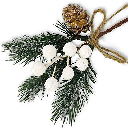 Morofme Artificial Christmas Picks 8pcs White Christmas Berries Stems Pine Branches Cones Holly Spray Winter Holiday Floral Pick for Xmas Decor Wreath Garland Crafts Xmas Tree Gift Wrap DIY Ornament