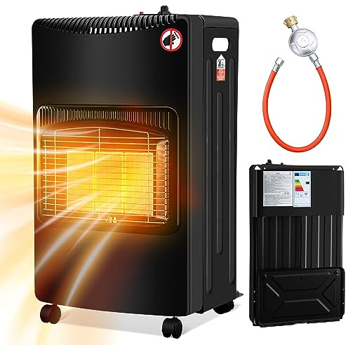 Jopassy Gasheizofen, Faltbar Gasheizer, Gasheizgerät 3 Stufen Regler 1400-4200 Watt Wärmeleistung, Heizfläche: 20-80 m³, Butan oder Propangasflaschen bis 10 kg verwendbar.