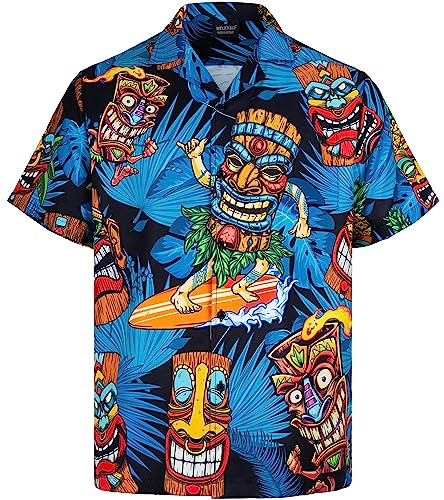 MIKENKO Funny Mens Hawaiian Shirts Short Sleeve Button Up Beach Summer Button Down Hawaiian Shirt for Men Women, Tiki 03, Large