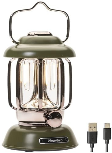 Skandika Forsol LED Campinglampe im Retro-Stil |Aufladbar, stufenlos dimmbar, 4400mAh Akku |Laterne für Camping, Garten, Dekoration, Wandern