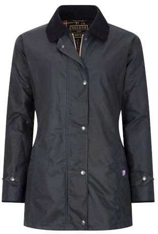 Walker and Hawkes Ladies Wax Victoria Jacket - Waterproof Jackets for Women, Made in Britain with 100% Quality Waxed Cotton and Tartan Lining - Navy - 18 UK / 14 US