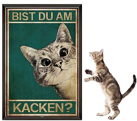 Jognee Bist du am kacken Katze Bild Poster, Lustige Wanddekoration für Bad WC Toilette Klo Gäste-WC, mit witzigem Spruch, Vintage Katze Bad Wanddekoration ohne Rahmen Toilette Deko (20cm*30cm) (1)