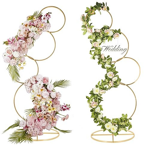 Supporto rotondo per arco nuziale da 1,5 m, a 4 ripiani, in metallo dorato, per foto con palloncini, 2 supporti per fiori per tavolo di nozze, centrotavola, feste di compleanno, eventi, sfondi