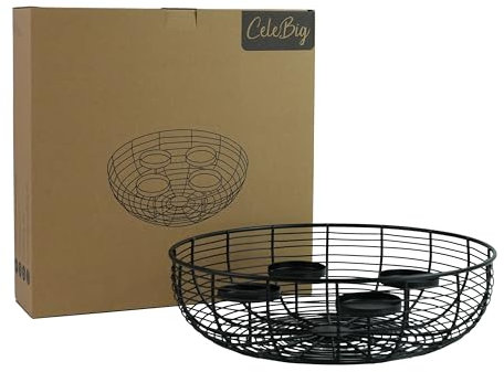 CeleBig Advent Wreath, Diameter 36 cm, Christmas Wreath, Candle Holder, Candle Holder, Advent Basket, Wire Basket, Decorative Bowl, Decorative Tray, Metal Bowl, Christmas Decoration, Gift, Metal,