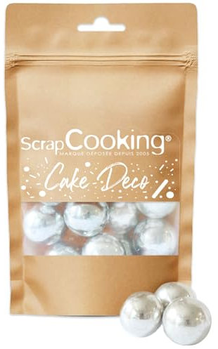 ScrapCooking - Perles Argentées XXL 55 g - Décors Pâtisserie Alimentaires Comestibles - Boules Sprinkles Choco Lait & Argent - Pour Desserts, Gâteaux, Bûches - Noël, Anniversaire - 7464