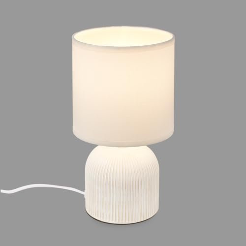 BRILONER - Lampada da tavolo con paralume in tessuto, interruttore a cavo, base in ceramica, lampada camera da letto, lampada, lampada da comodino, 15x28 cm (DxH), bianco