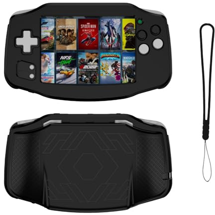 TEHAOUU Custodia protettiva in silicone per Anbernic RG34xx SOFE custodia portatile per console di gioco accessori antigraffio lavabile antipolvere impermeabile con cordino (nero)