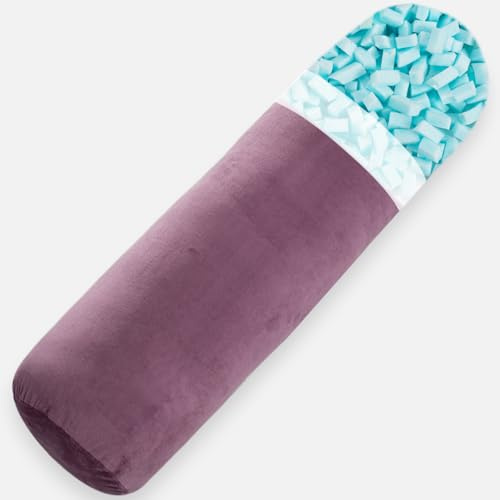 TaiBest Cuscino per il corpo, cuscino rotondo in memory foam, per adulti, resistente, lungo, per letto, cilindrico, con rivestimento in velluto (viola, 90 x 20)