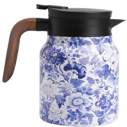 Jarra térmica de 1000 ml de acero inoxidable aislada con colador de té, de flores vintage con infusor, termo de acero inoxidable con tapa, para bebidas calientes, con vintage