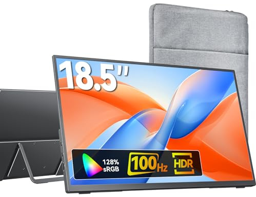 kksmart 18.5 Inch 1080p FHD 128% SRGB 100Hz Portable Monitor Travel Laptop Monitor Compatible with Surface PC Xbox PS5, Built-in Speaker VESA Compatible with Kick