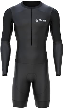 Sikma helärmat skinndräkt för män andningsbar mesh triathlon vadderad med Hi Viz reflektion och kraftband bengrepp trisuit, Svart, en storlek