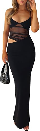 BORIFLORS Women's Sexy Bodycon V Neck Spaghetti Strap Maxi Dress Elegant Backless Cocktail Evening Party Long Formal Dresses Black