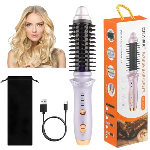 Cordless Hot Brush - Mini Small Thermal Heated Travel Curling Iron for Short Hair, Curler Curling Brush for Hair Styling Automatic Curling Iron