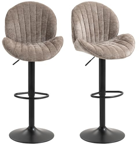 HOMCOM Lot de 2 Tabourets de Bar Pivotants Forme de Coquillage Acier Marron | Chaises de Bar, Chaise Haute Cuisine avec Dossier, Hauteur Réglable, Repose-Pieds