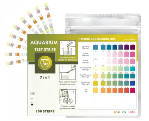 HAMKU Bandelettes de Test Aquarium 7 en 1 – 50 Pièces Analyse Rapide de l’Eau pH, Nitrate, Nitrite, Chlore, Dureté Totale, Dureté Carbonatée, Alcalinité – Kit Test Aquarium, Bassin, Étang, Tortue