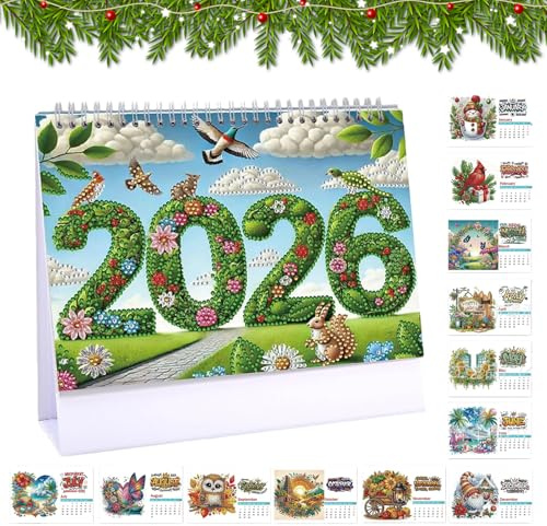 KLINNA Diamond Painting Calendario 2026, un calendario da 12 mesi, calendario dell'Avvento con Diamond Painting | Calendario da tavolo per pittura con diamanti da posizionare | Regalo per Natale e