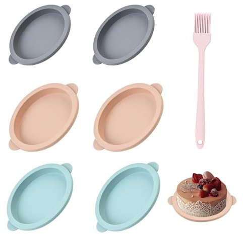 Heißluftfritteuse Eierform, 6 Stück Airfryer Silikonform Eierform, Runde Tortelettförmchen mit 1 Stück Silikon Backpinsel für Frühstücksei Sandwiches, Cupcake, Muffins