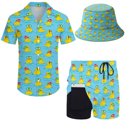 PUBDSKBLDE Conjunto hawaiano para hombre, camisa de playa y pantalones cortos con sombreros de pescador
