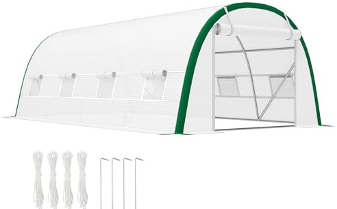Outsunny Invernadero de Exterior 6x3x2 m con Puerta Enrollable, 8 Ventanas de Malla, Invernadero de Túnel con Cubierta PE 140g/m², Marco de Acero Galvanizado, Protección UV, para Plantas, Blanco