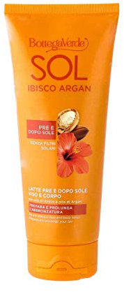 Bottega Verde - SOL Ibisco Argan, Latte Presole e Doposole Viso e Corpo, 200ml, Idrata e Prolunga l'Abbronzatura, Senza Filtri Solari
