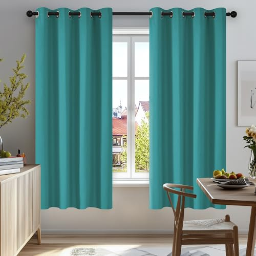 Deconovo Window Treatment Super Soft Solid Thermal Insulated Eyelet Bedroom Blackout Curtains for Kids Turquoise 46x63 Inch 2 Panels
