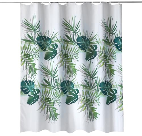 Trimming Shop Shower Curtain for Bathroom - Palm Leaves, 180x200cm | Mould Proof and Mildew Resistant Washable Polyester Fabric Modern Bath Curtains with 12 Hooks