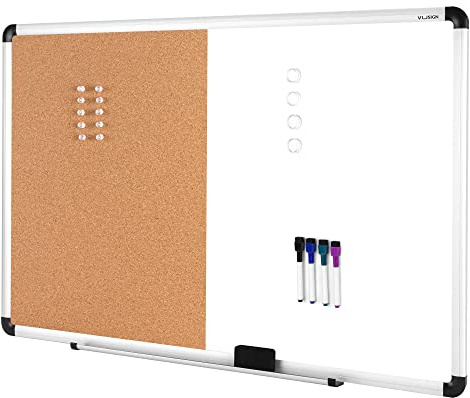 VUSIGN Combinación pizarra magnética y tablero de corcho, 24 x 36 pulgadas, tablero de anuncios montado en la pared, borrado en seco/tablero de corcho combinación con marco de aluminio