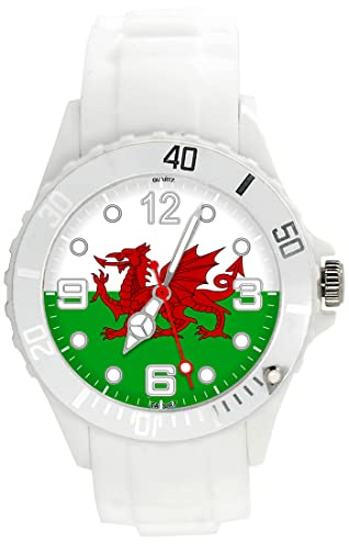 TAPORT® Weiße Silikon-Quarzuhr für Fans von Wales.