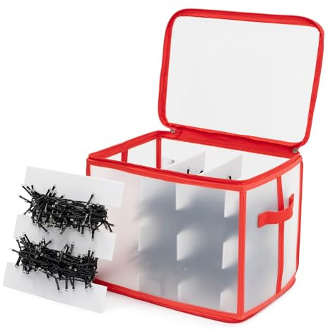 Christmas Village Icicle Lights Storage Decorations Holder Large Plastic Bag Box Cube Xmas Perfect for Light Baubles Tinsel – Frost Transparent (Red)