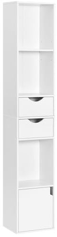 WOLTU Bücherregal Bücherschrank, Standregal mit Schubladen, Regal mit Tür, Büroregal, Aufbewahrungsregal für Wohnzimmer Schalfzimmer, Weiß, 30 x 158 x 24 cm, SK028ws
