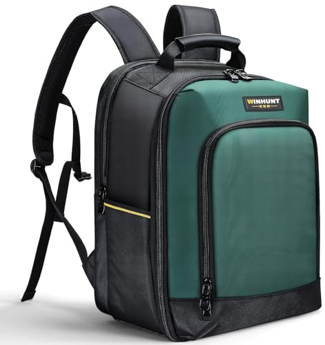 WINHUNT Werkzeugrucksack für Herren, 43 x 31 x 26 cm Werkzeugtasche Rucksack mit Verstellbarem Schultergurt, Wasserdichter Werkzeugrucksack Elektriker Rucksack, Grün