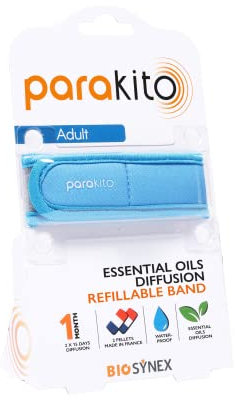 BIOSYNEX - PARAKITO - Refillable Mosquito Bracelet - 2 Refills Included - 1 Month Use - DEET Free - Blue Colour - Adult Size