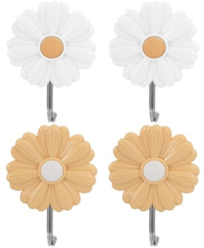 Cabilock Lot De 4 Crochets Adhésifs Muraux Marguerite 2.68X1.97X0.79In Sans Perçage Pour Serviettes Vêtements Clés Décoration Salle De Bain