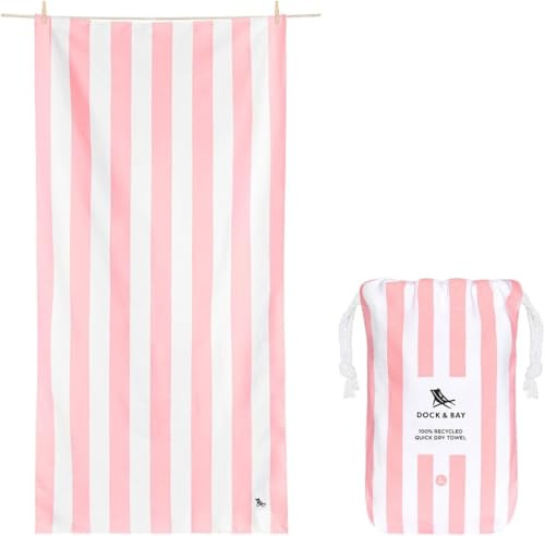 Dock & Bay Quick Dry Beach Towel - Cabana - Light Pink, Extra Large | Sand-Resistant, Includes Travel Bag, Lightweight & Compact, 100% Recycled DryQ Fabric, Extra Large (200x90cm, 78x35)