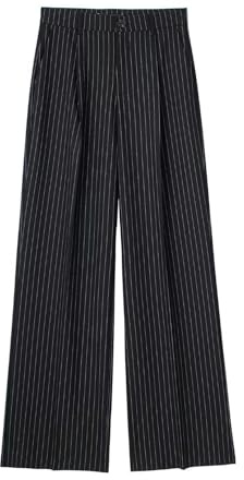Nuevos Pantalones Casuales de Cintura Alta con Pliegues Delanteros para Mujer de Primavera - Rayas Blancas y Negras - M
