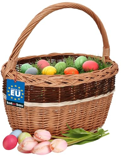 KOTARBAU® Panier de Courses en Osier Brun Naturel 420 x 280 mm avec Anse tressé en Osier pour Les achats et pour Pique-Nique