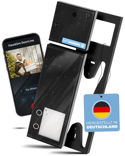 DOORLINE® Video Türklingel mit Kamera kabellos [kompatibel mit Fritz!Box + App-Steuerung] schwarz | Made in Germany | Gegensprechanlage mit Türöffner | Videotürklingel kabellos | Türsprechanlage