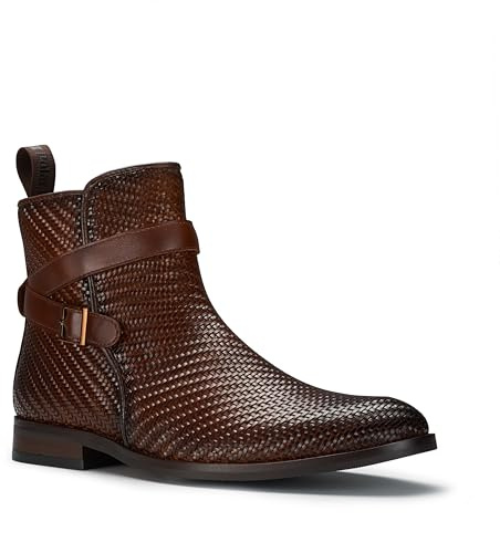 Polar Fox Derrick Men's Jodhpur Style Ankle Boot | Stylish Dress Boot with Buckle Strap and Side Zipper | MPX806077A | in Woven Cognac Brown, Size 12
