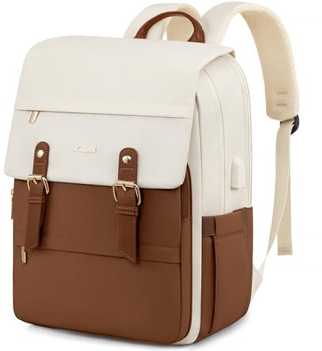 LOVEVOOK Rucksack Damen Braun, Laptop Schulrucksack Wasserdicht, Daypacks Arbeitstasche, Schultasche Reiserucksack 15,6 Zoll, Arbeitsrucksack Backpack Women Elegant für Uni Reise Büro, Beige Braun