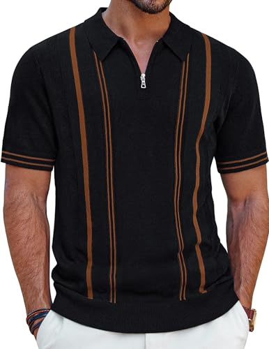 PJ PAUL JONES Polo para hombre con cremallera de un cuarto, camisa de verano de manga corta vintage