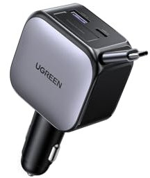 UGREEN Car Charger 90W Fast Charge, Cigarette Lighter USB Charger with 60W Retractable Cable, 3-Port Car Accessories Compatible with iPhone 17/16/15, Galaxy S25/24, iPad, Laptops