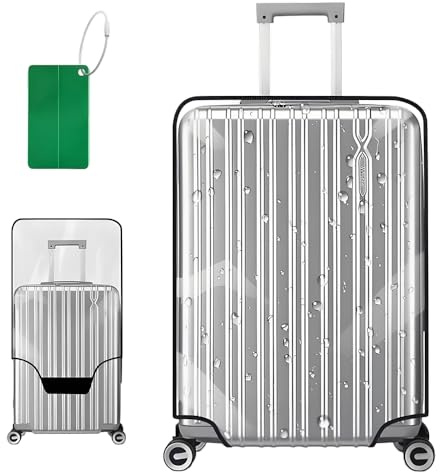 Clear PVC Suitcase Covers Protectors, Travel Luggage Covers for Suitcases Waterproof, 20 Inch Luggage Case Cover Trolley Suitcase Protective Cover with Luggage Tag for Wheeled Suitcase Luggage
