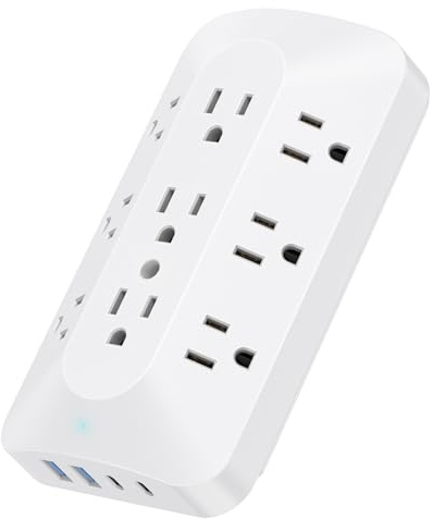 9 Outlet Extender, Multi Plug Wall Outlet with 4 USB Charging Ports (2 USB C), 3 Sided Surge Protector Power Strip for Home, Office, Dorm Essentials, White