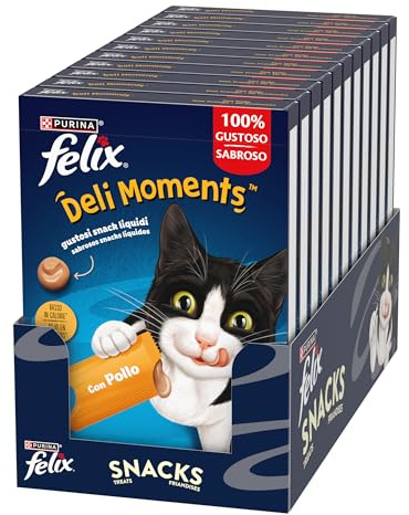 Felix Deli Moments Snack Liquidi per Gatti Adulti con Pollo 44 Confezioni da 10g